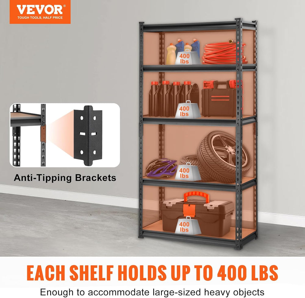 VEVOR Storage Shelves 5-Tier Adjustable 2000 lbs 30"x12"x60" S...