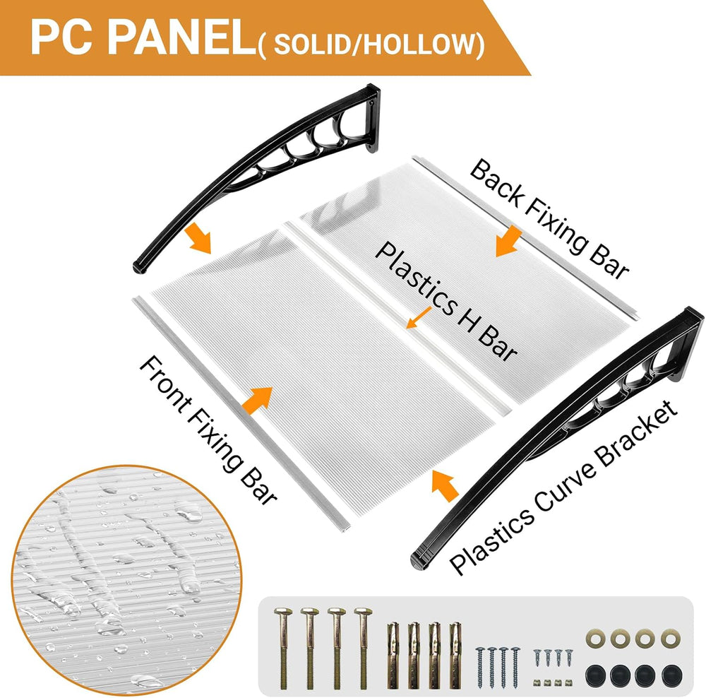 Outvita 39"x38" Window Awning Canopy, PVC Panel & Bracket