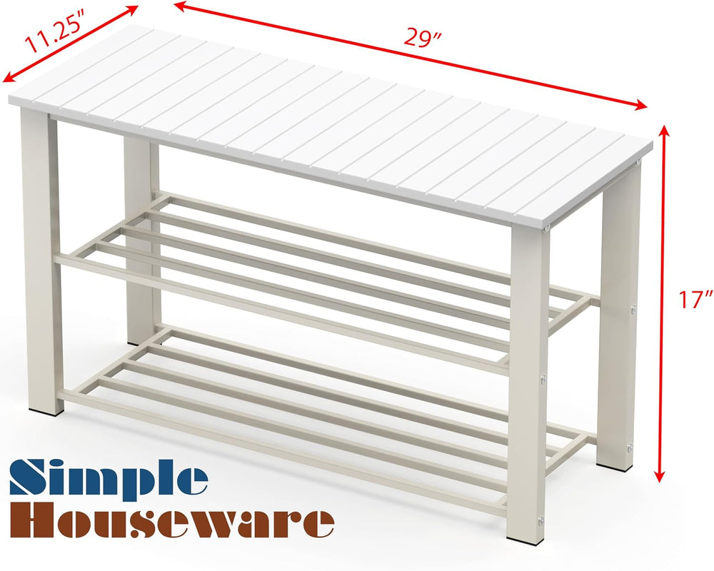 Simple Houseware Wooden Top Shoe Rack Bench for Entryway, White