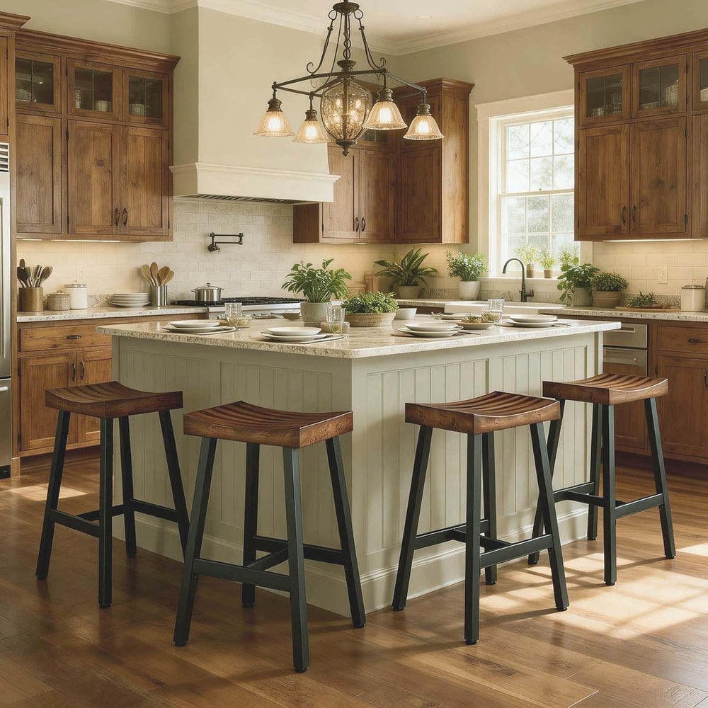 Rustic Farmhouse Wood Bar Stools Set of 3, 25" Backless Counter Barstool...