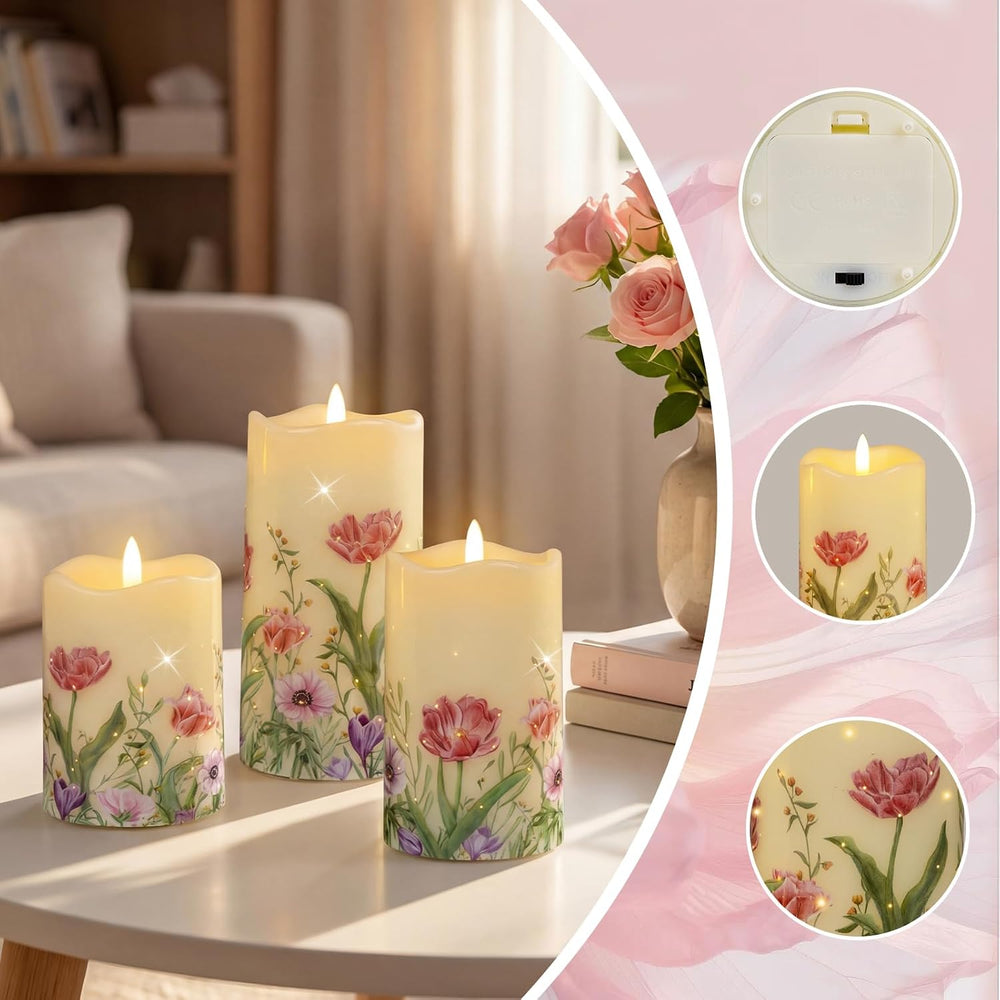 Flameless Candles, Battery Operated Floral Candles With Remote, Decorations