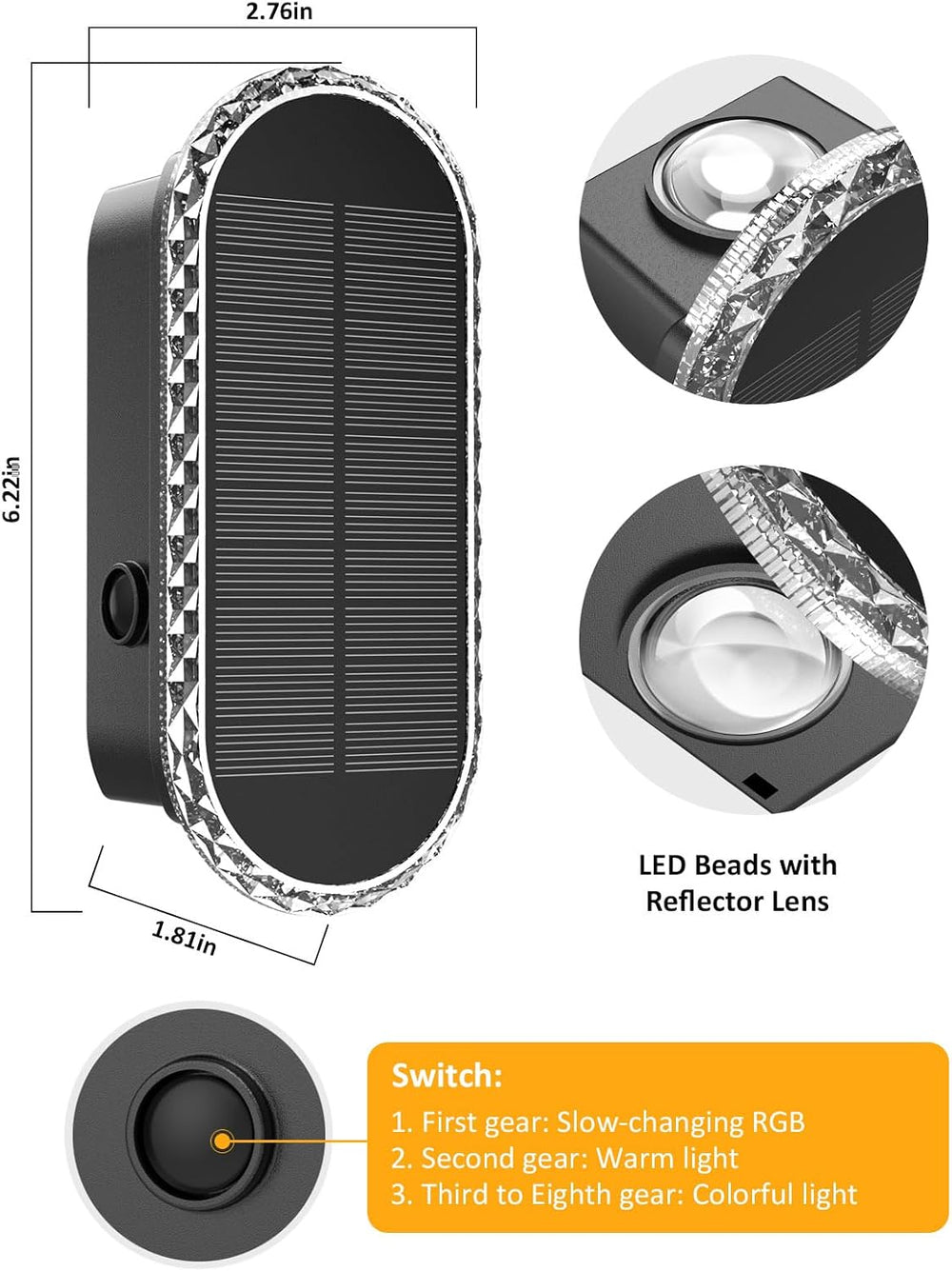 Solar Fence Lights Outdoor, Warm White & RGB 8 Modes Solar Wall Lights Ou...