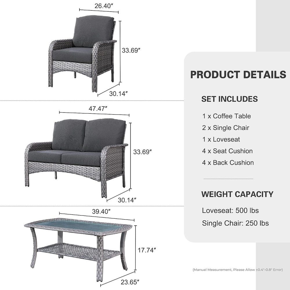 CAODOC 4-Piece Outdoor Patio Conversation Set, Backyard Furniture w/Loveseat,...