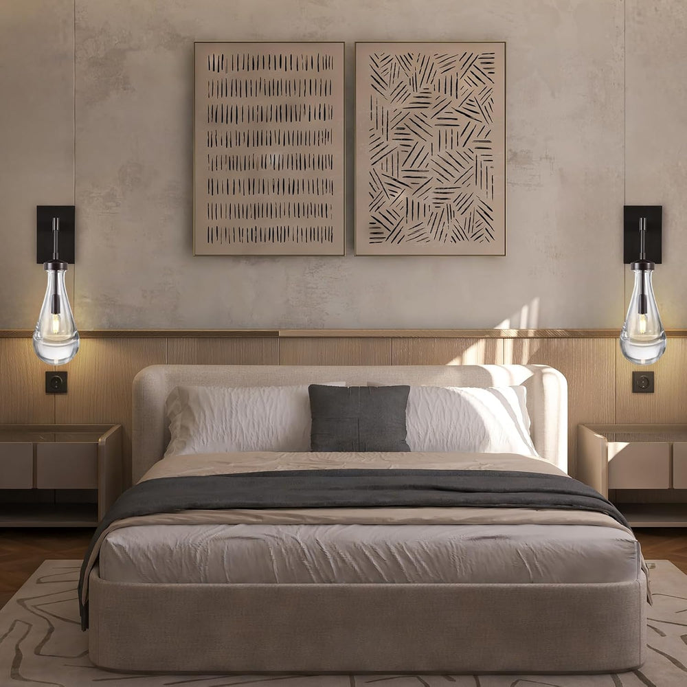 Wall Sconces Set of Two, Black Dimmable Raindrop Wall Lighting, Modern Bathro...
