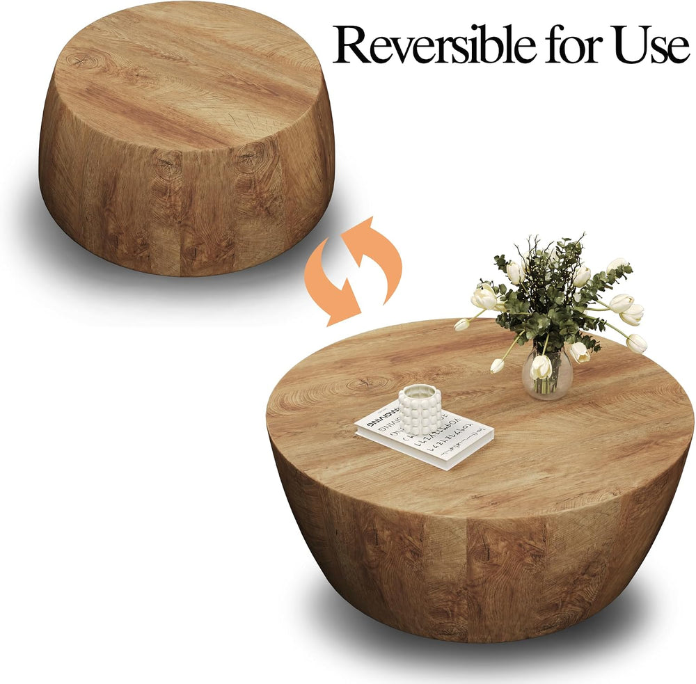 30" Round Coffee Table, Drum Coffee Tables for Living Room, Vintage Reve...