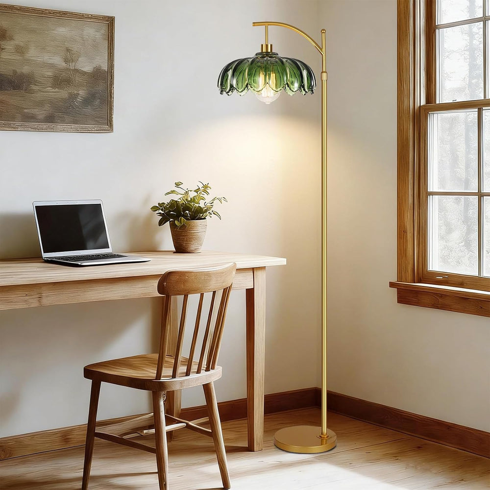 QIYIZM Glass Floor Lamp for Living Room,Bedroom,Gold Dimmable Standing Lamp w...