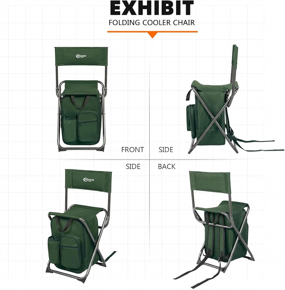 Portal Backpack Cooler Chair with Backrest, Portable Folding Stool