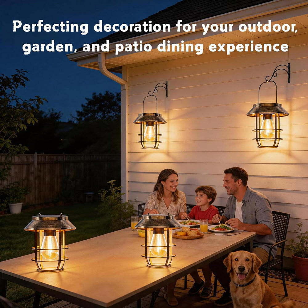 4 Pack Solar Lanterns Outdoor Waterproof, Metal Hanging Lantern, Bronze