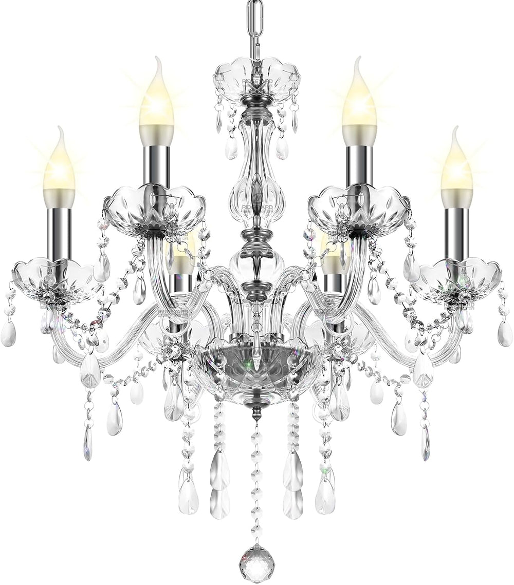 Ridgeyard 6-Lights Crystal Chandelier Modern Candle Chandeliers Living Room L...