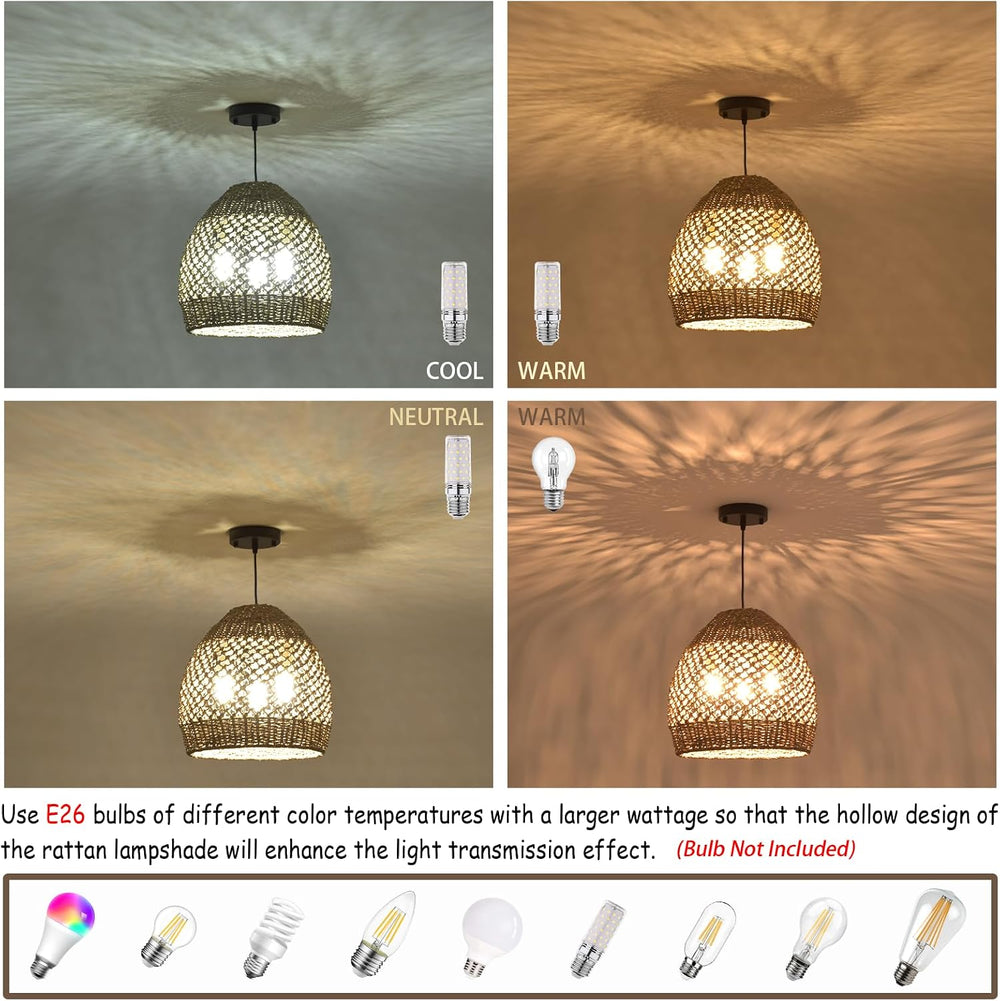 Rattan Pendant Light 13.39in Boho Coastal Wicker Hanging Lighting