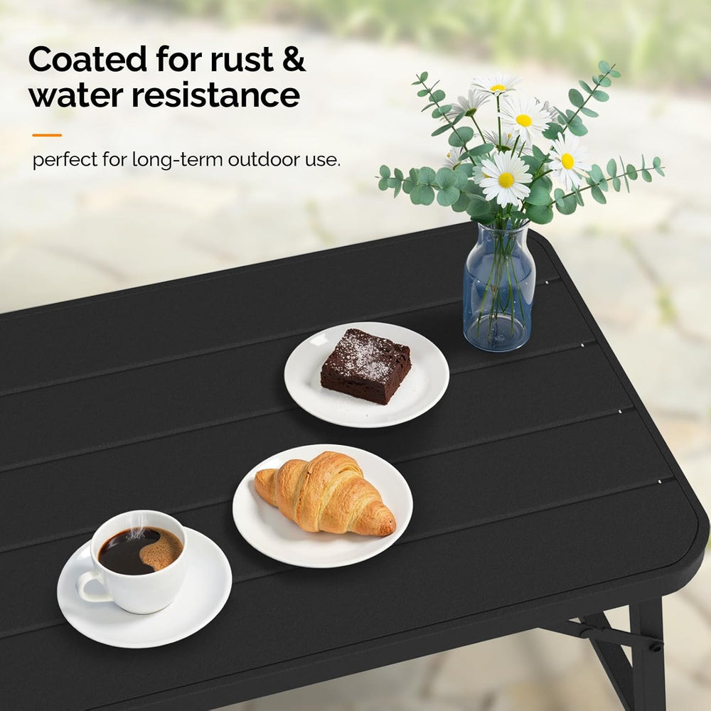 VINGLI Outdoor Folding Coffee Table, Rectangle Drainable Iron Patio Table for...