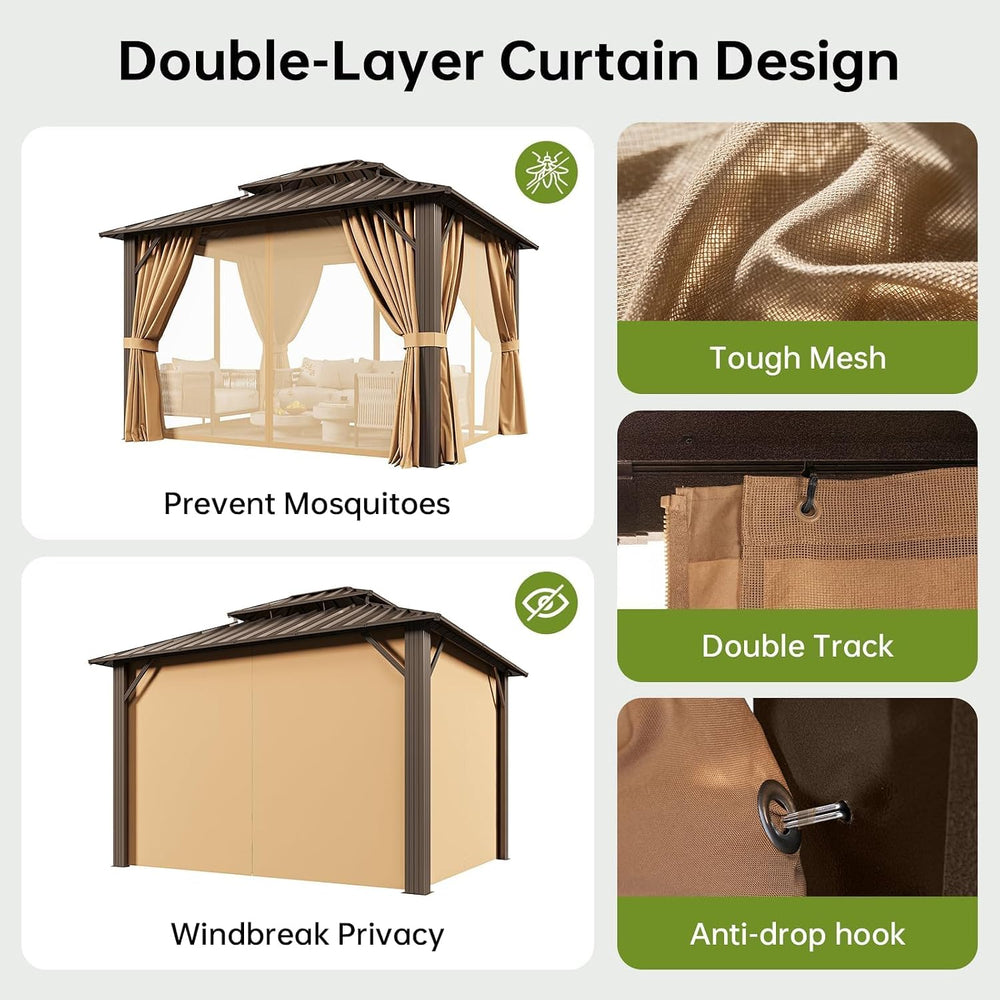 10x12FT Hardtop Gazebo Brown