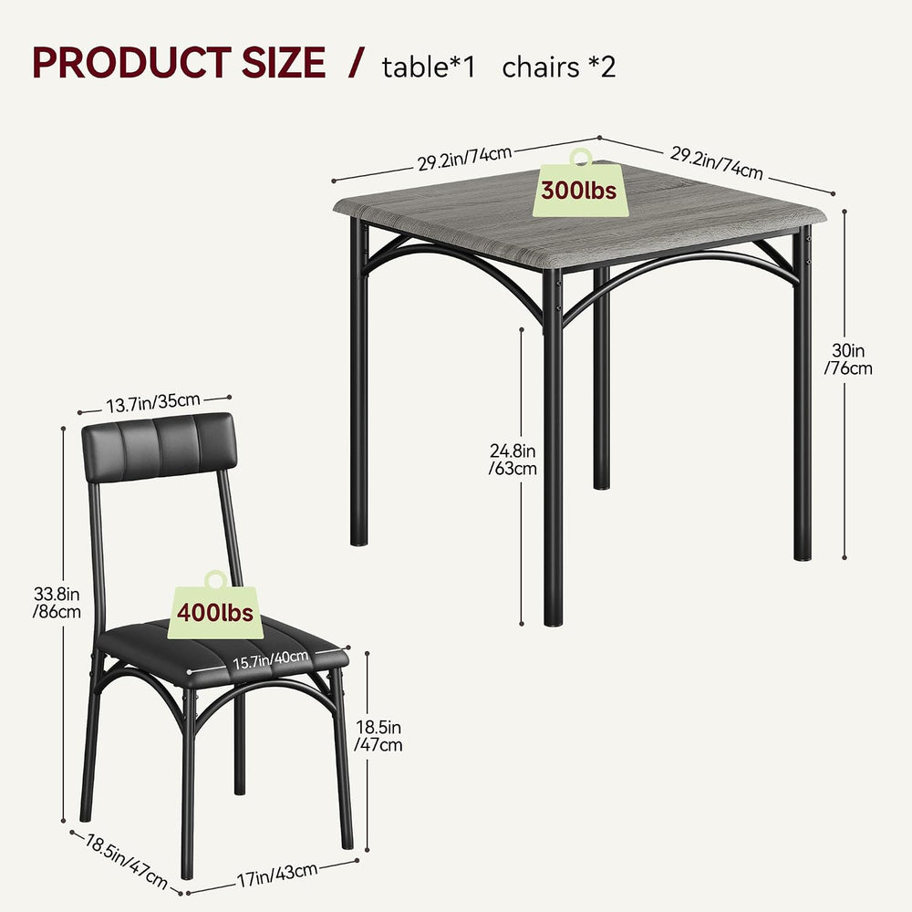3-Piece Dining Table Set for 2, Kitchen Table Set with 2 Upholstered Chairs, ...