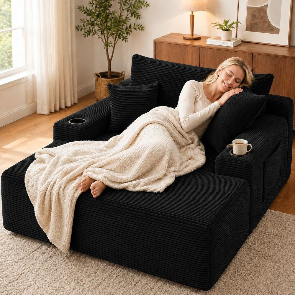 67" Oversized Chaise Lounge Chair Indoor, Corduroy Cloud Couch with 3 Pi...