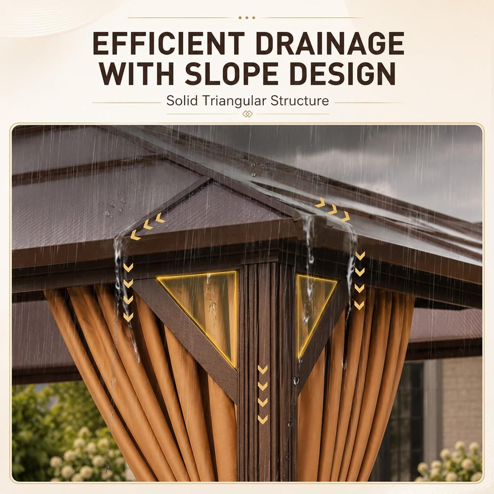Aoxun 12'x16' Outdoor Gazebo with Double Polycarbonate Roof Brown