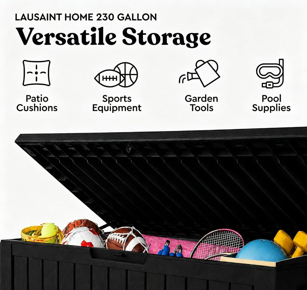 LAUSAINT HOME 210 Gallon Resin Deck Box, Package Delivery Box with Lockable L...