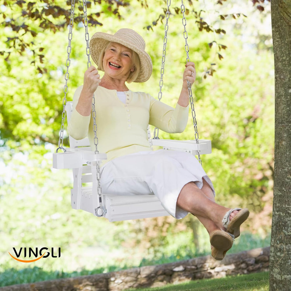 VINGLI 440 LBS Heavy Duty 1-Person Wooden Porch Swing, White