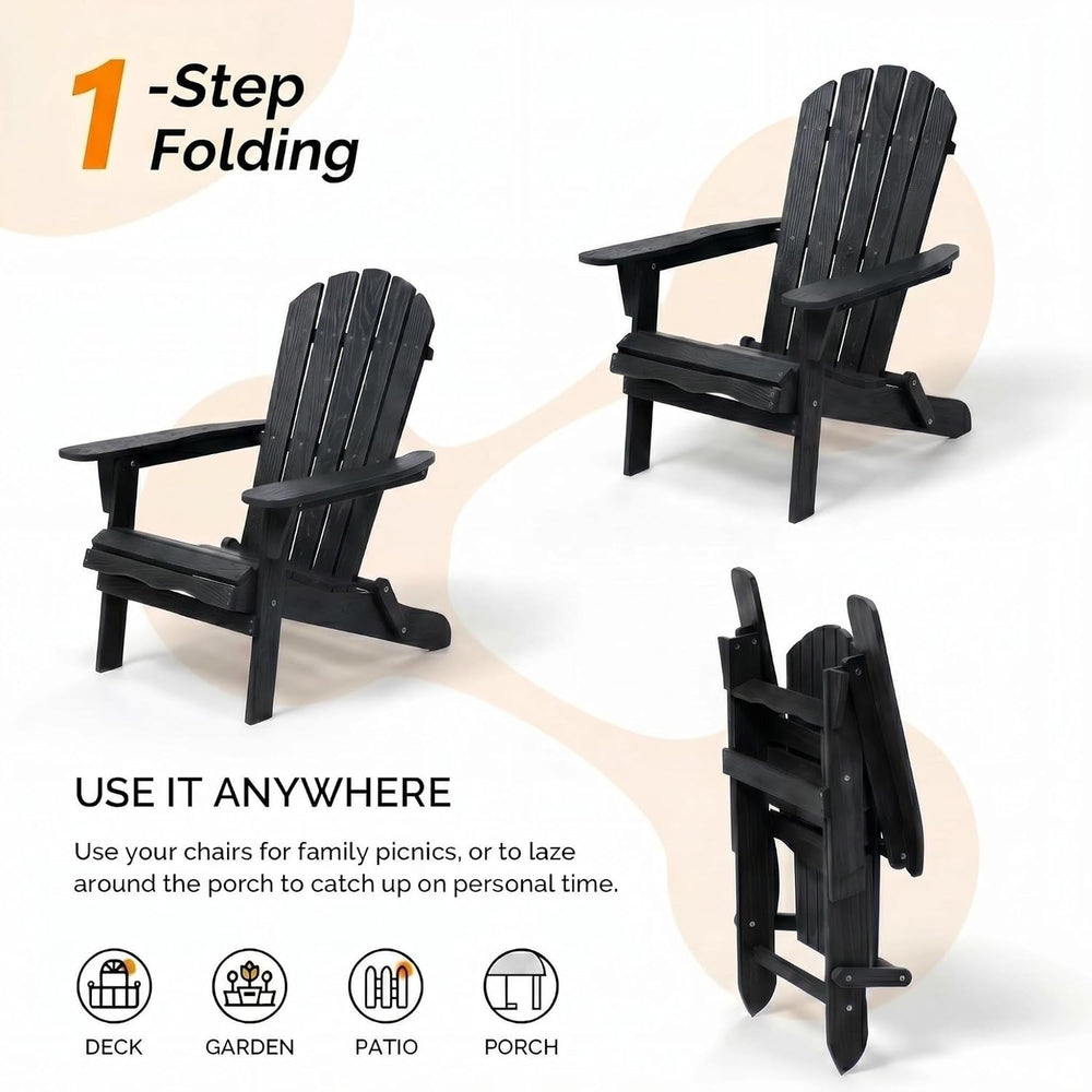 Folding Adirondack Chairs Set of 2 with Pre-Assembled BackRest, Solid Wood Ou...