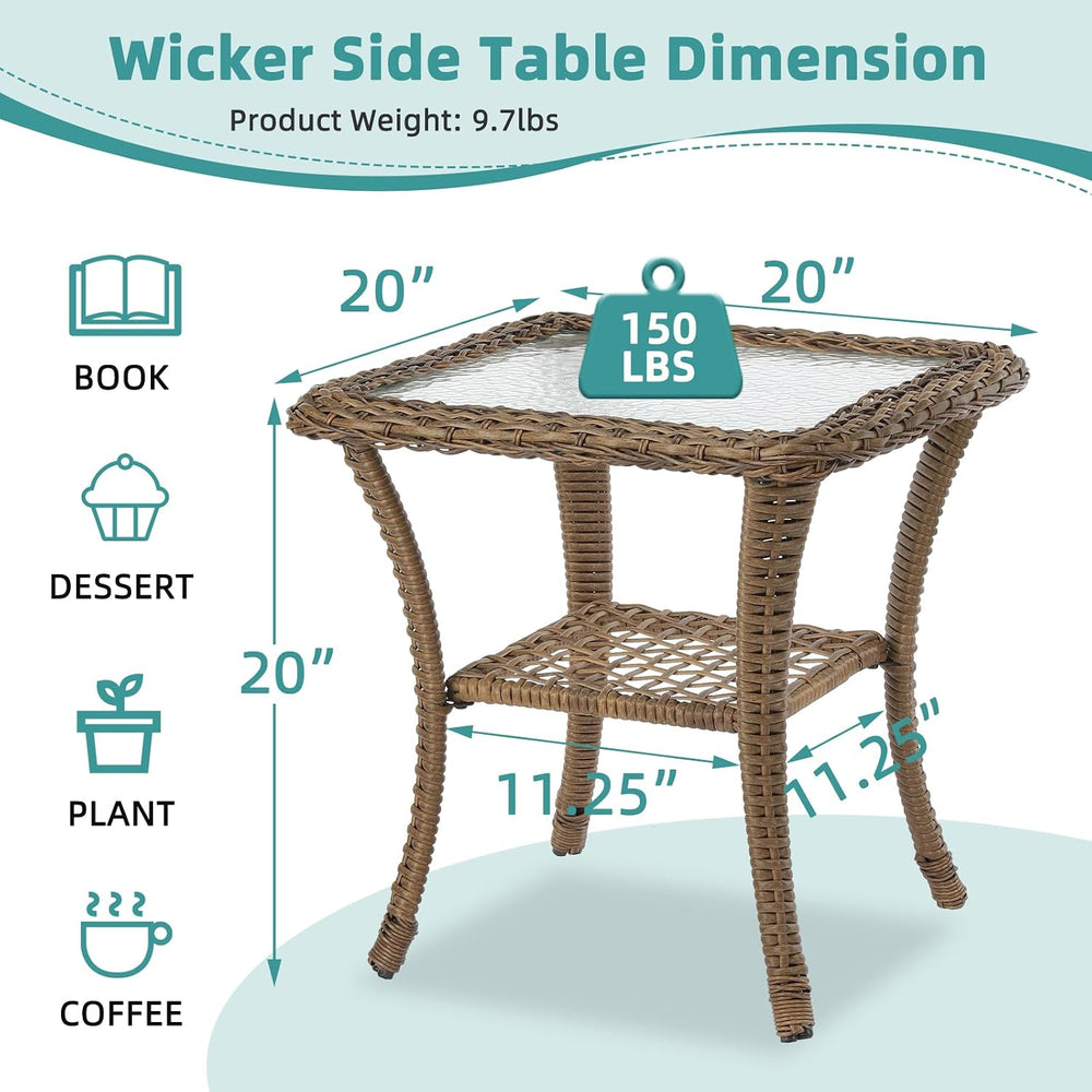MEETWARM Wicker Outdoor Side Table, All-Weather Patio Rattan Side Table with ...