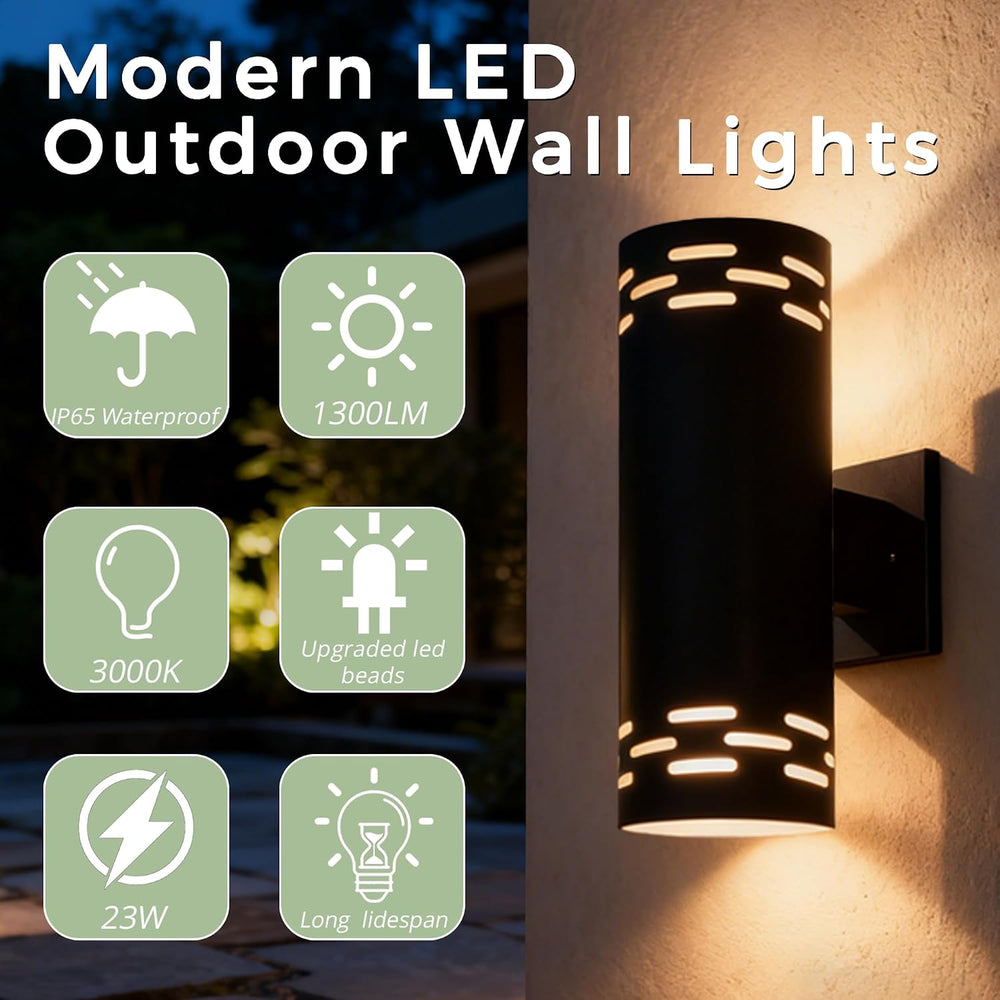 JYV 12'' Outdoor Wall Lights 2Pack, Up and Down Cylinder Sconce, Black