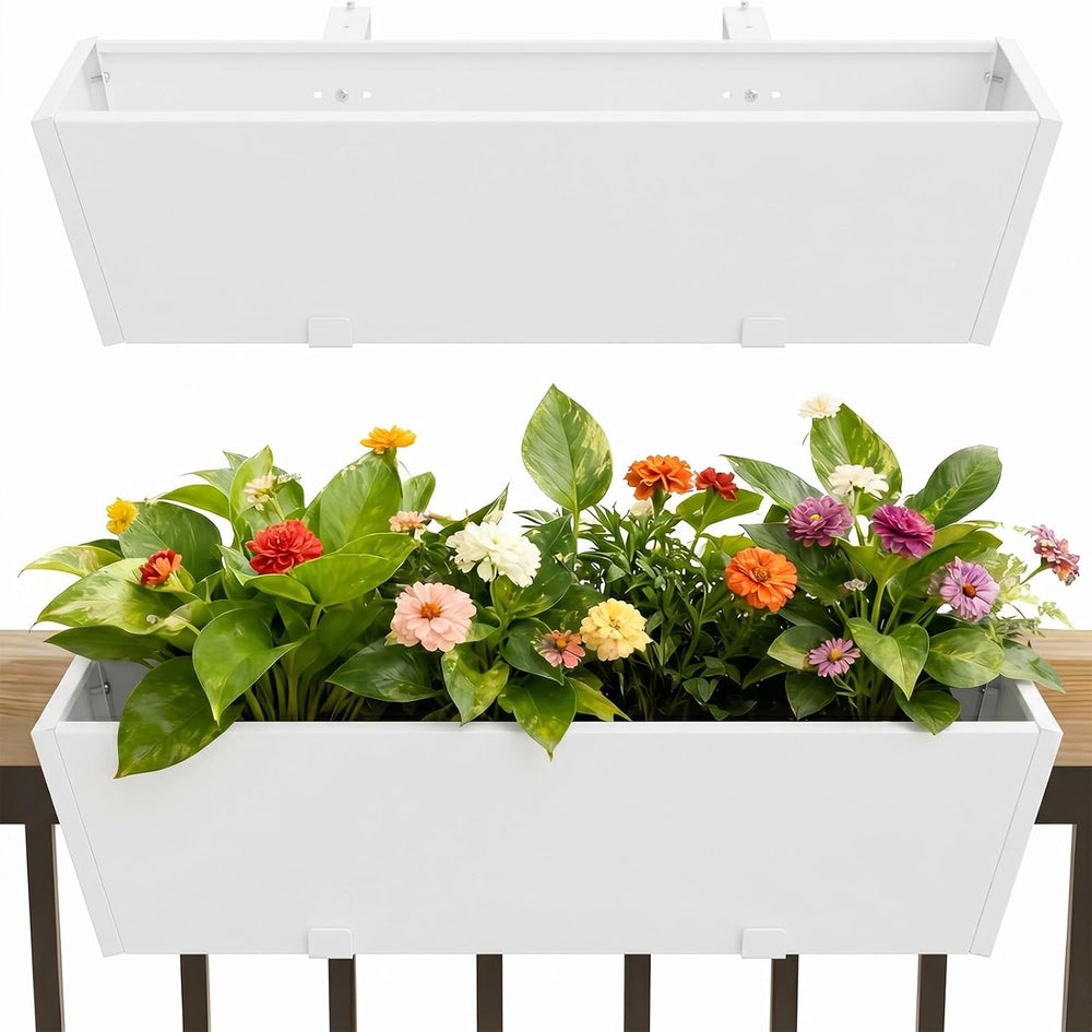 2 Pack 36 Inch Railing Planter Boxes, Heavy Duty Metal Hanging Planters with ...