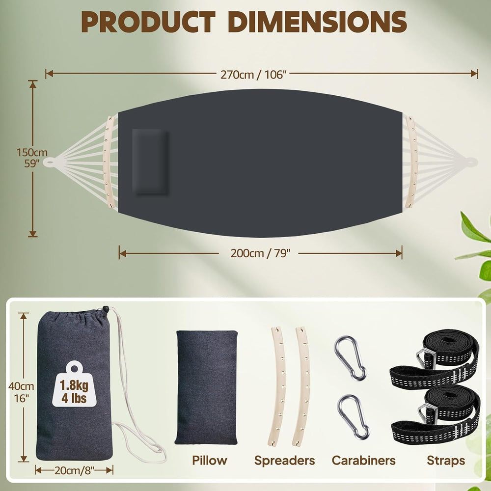 Chihee Cotton Blend Hammock 106 x 59 in 660 lb Detachable Spreader Bars