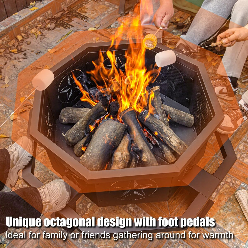 Verdeluxe Outdoor Octagonal Fire Pit 35 Inch Wood Burning Black