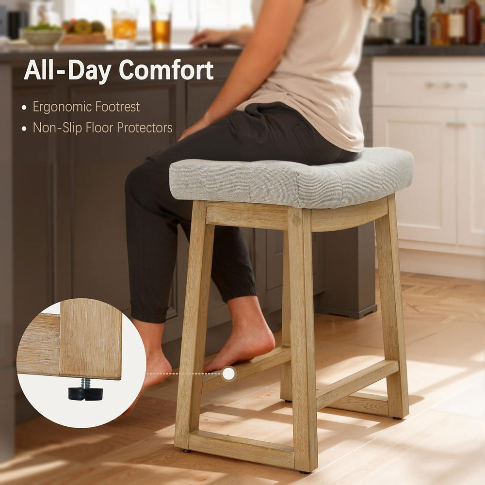 Counter Height Bar Stools Set of 3, 24 Inch Backless Upholstered Counter Stoo...