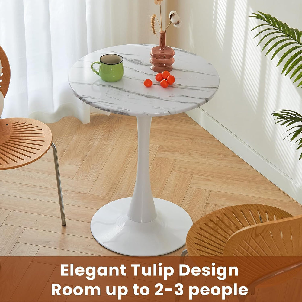 Round Dining Tulip Table for 2, Mid-Century Modern Table with Sturdy Metal Pe...