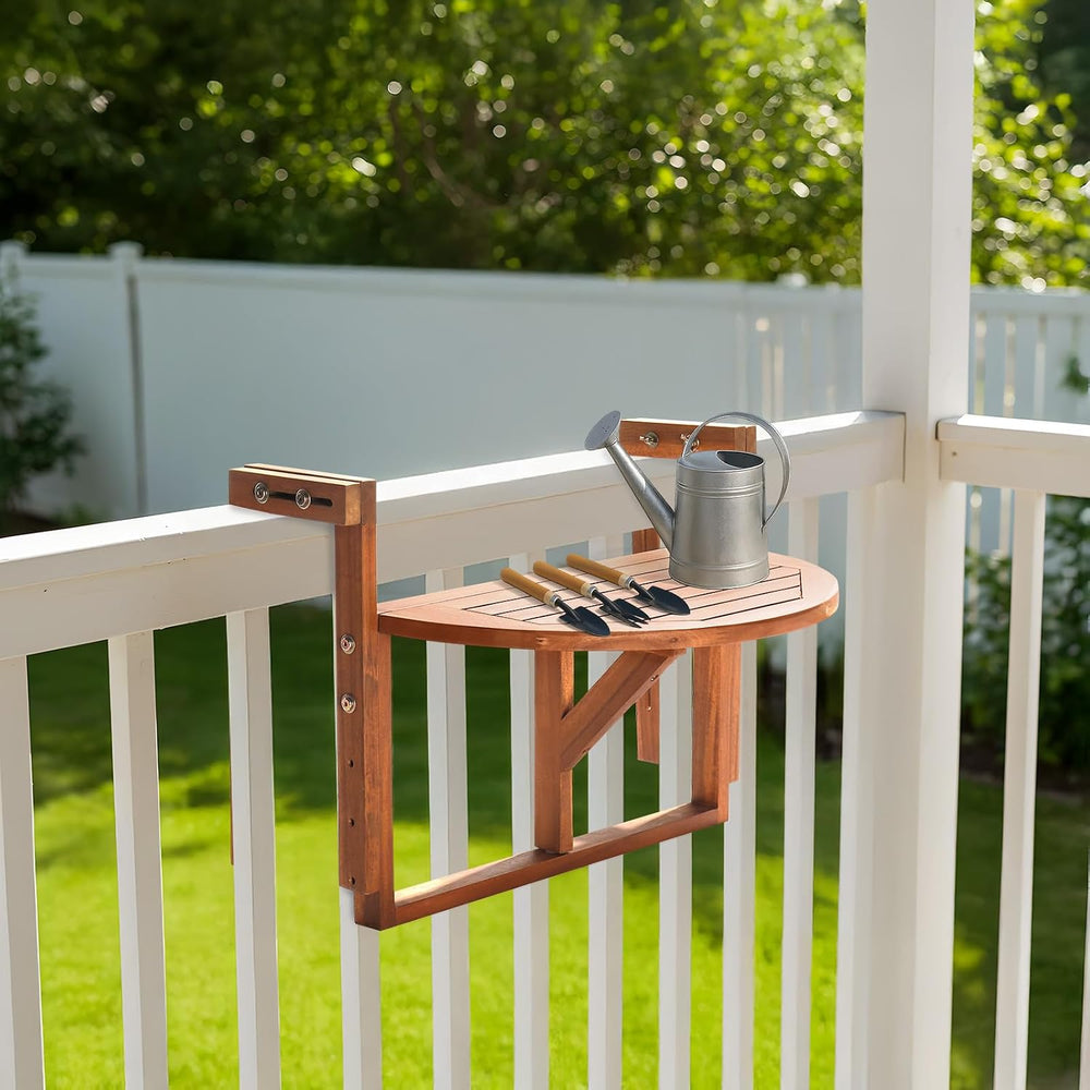 Outvita Acacia Wood Folding Balcony Bar Table, Semicircular