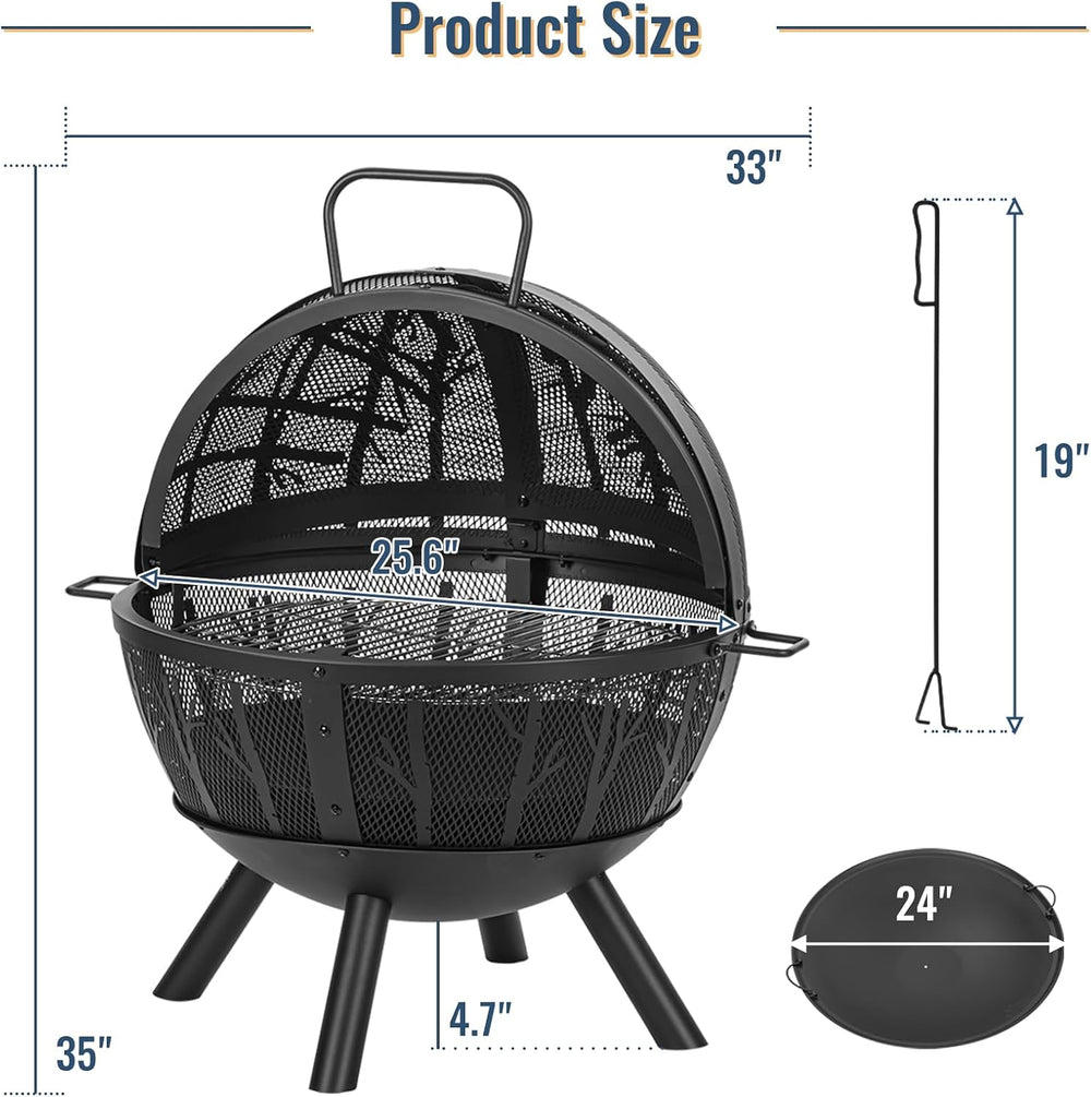 Panovue 35 Inch Wood Burning Fire Pit with BBQ Grill, Heavy Duty Fire Pits