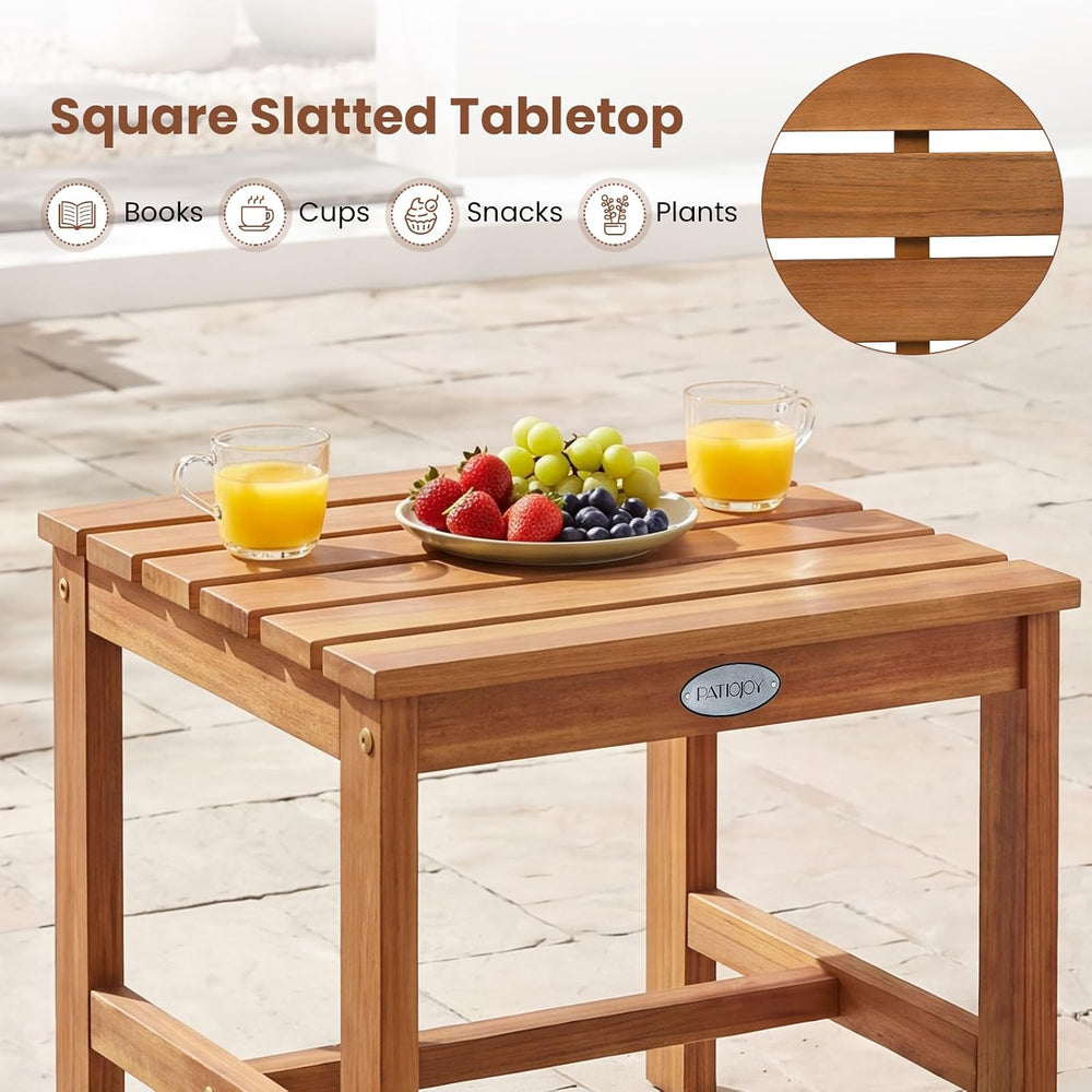Tangkula Patio Acacia Wood Side Table, 17" Square End Table with Slatted...