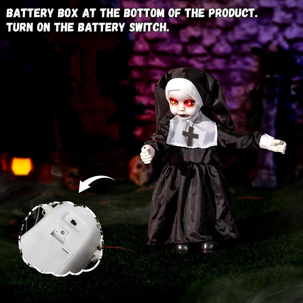 Halloween Animatronic Nun Doll Decorations, 25-33 Inch Scary Zombie Nun with ...