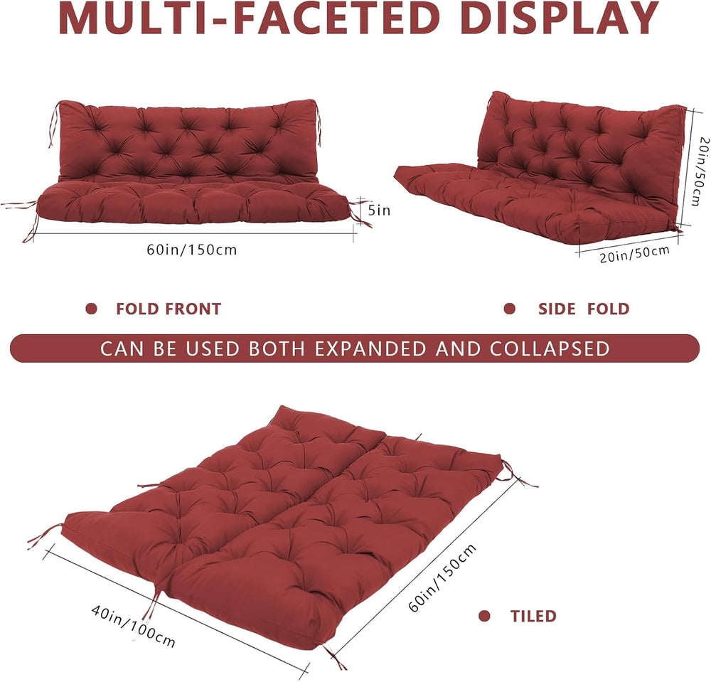 Durable Extra 5" Thick Waterproof Porch Swing Cushions Outdoor 60 inch F...