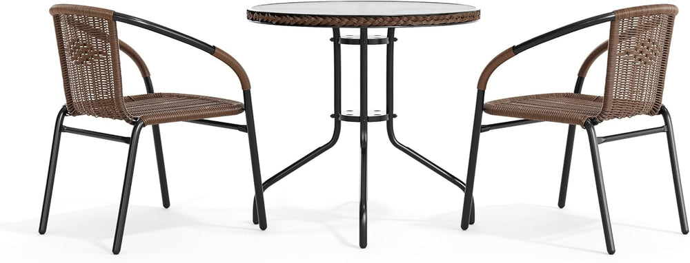 Flash Furniture Lila 28'' Round Glass Metal Table with Dark Brown Rat...