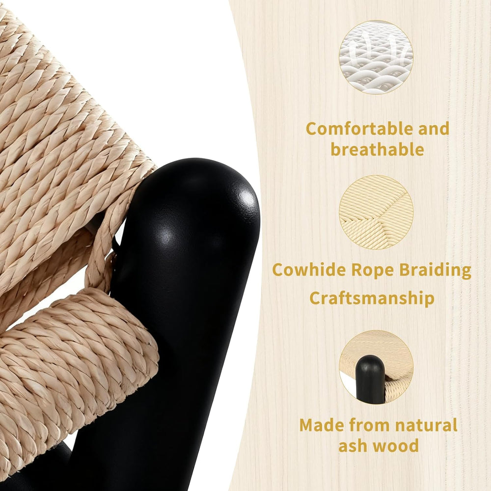 Wishbone Chairs Set of 4, Dining Chairs (Black Frame + Natural Cord)