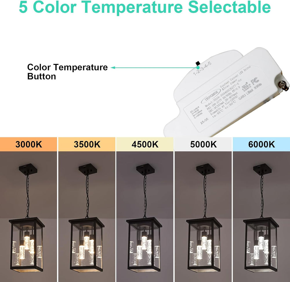 Yaohong 17" Large 5CCT LED Outdoor Pendant Light, 3-Lights Modern Black ...