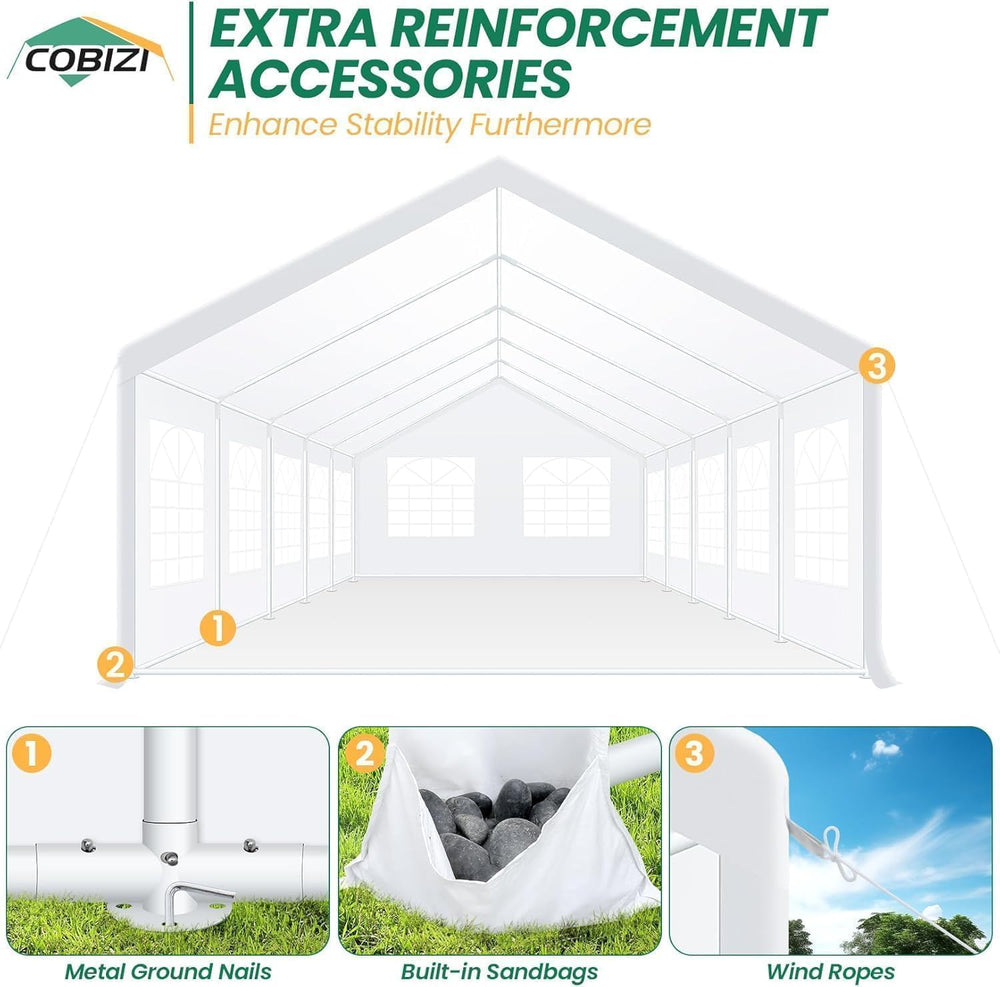 COBIZI 16x32 Heavy Duty Party Tent Outdoor Waterproof Canopy with 14 Church W...