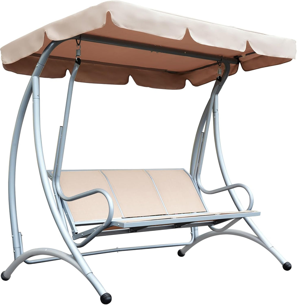 Outsunny 3-Seat Outdoor Porch Swing Chair Patio Swing Glider Beige