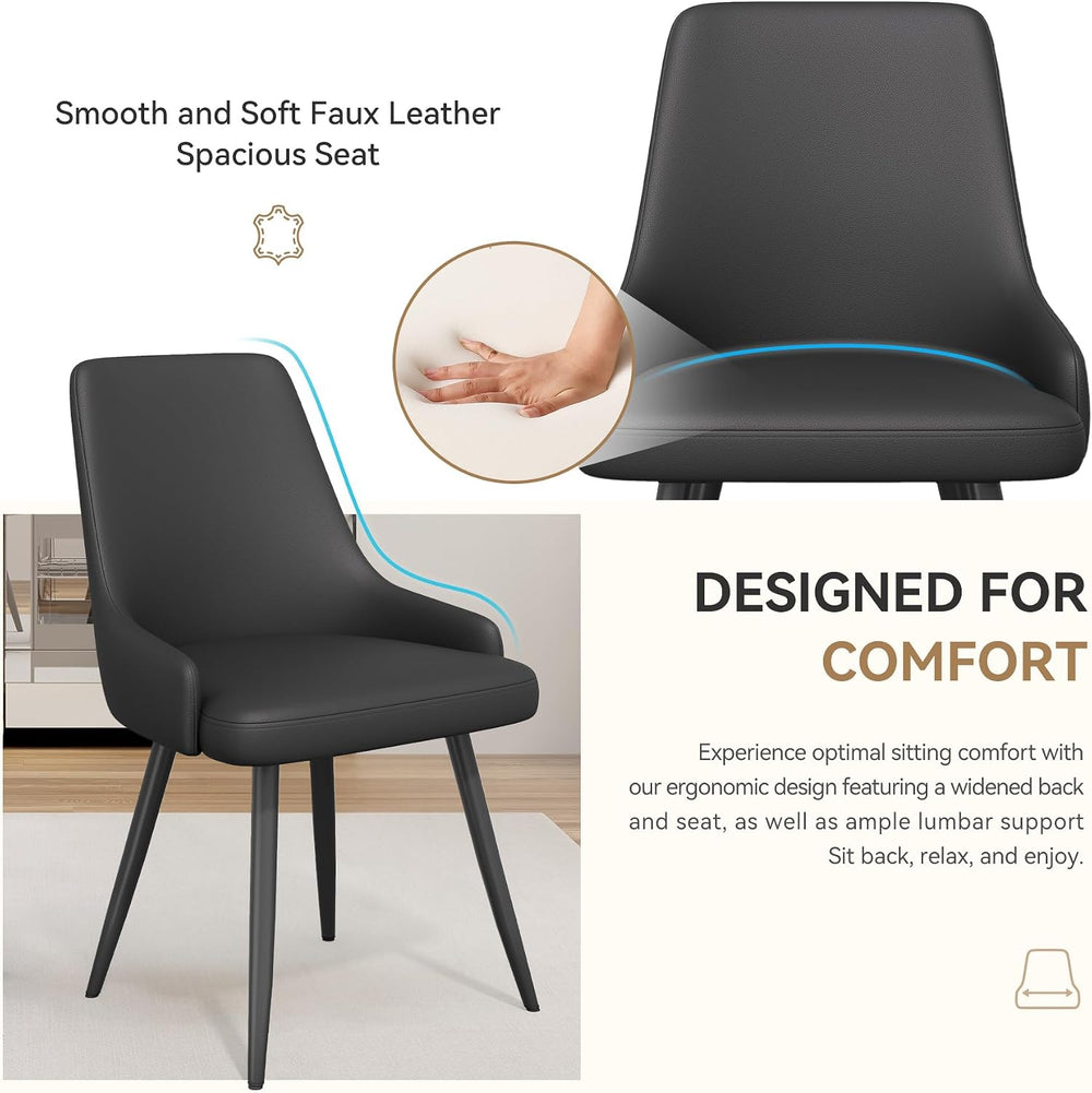 Faux Leather Chairs Set of 4, Waterproof Padded Seat,Black