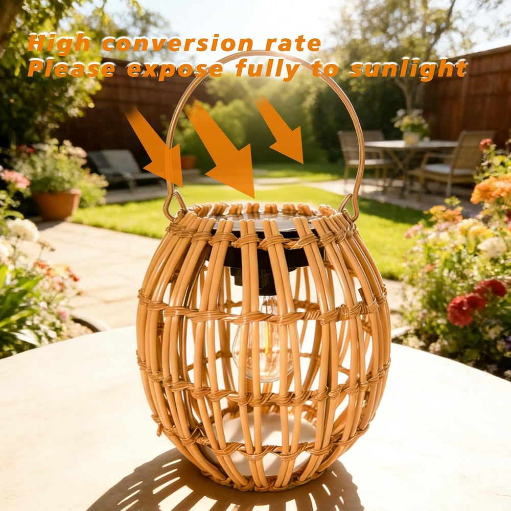 Solar Lanterns Outdoor Waterproof, Rattan Solar Outdoor Lanterns 2 Pack