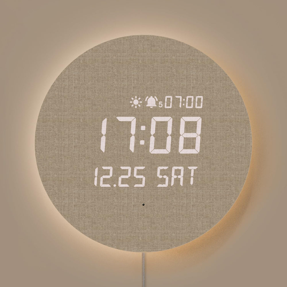 mooas Full Moon LED Silent Wooden Digital Wall Clock with Remote Control, Bac...