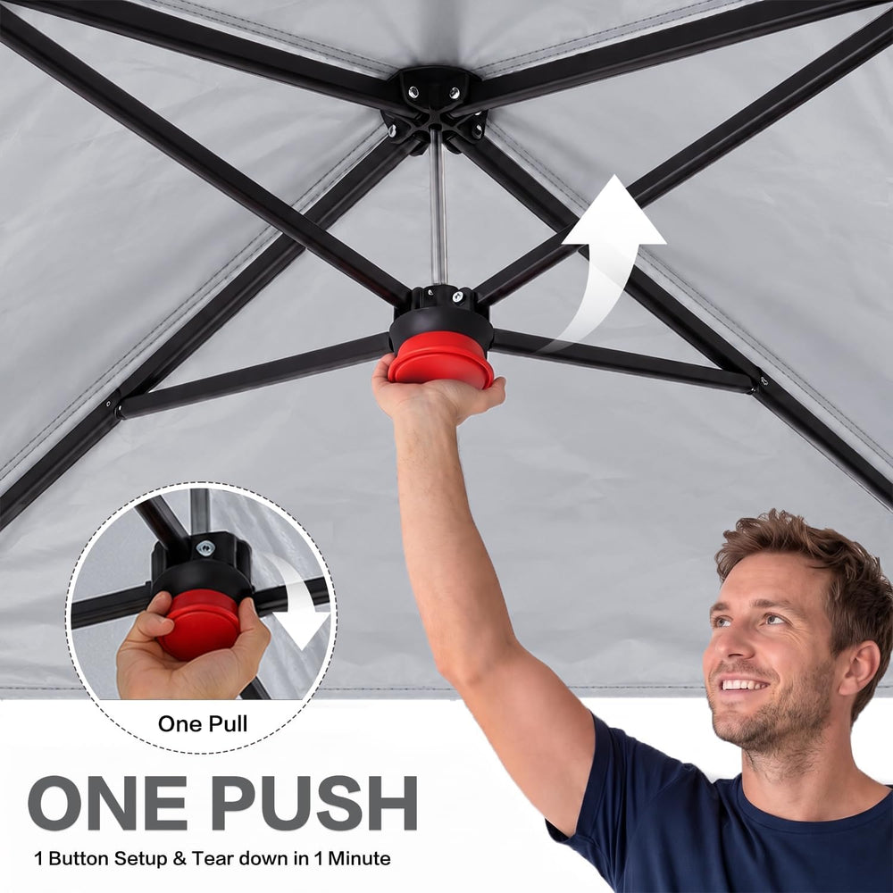 GAFETE 13x13 Outdoor Pop Up Canopy Tent,Auto Extended Eaves, One Push Setup