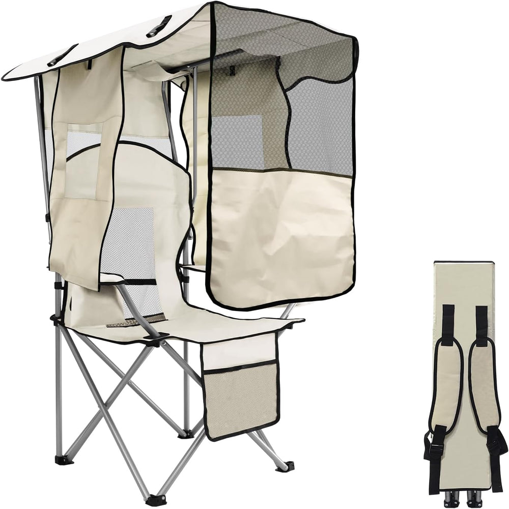 Beach Chair with Canopy Shade, Folding Camping Chair Support to 330LBS, Outdo...