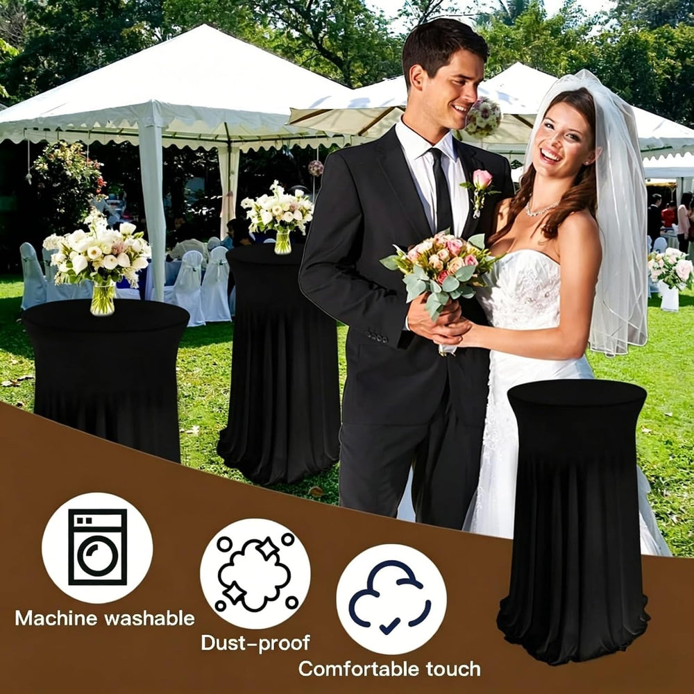 6 Pack Round Spandex Cocktail Table Tablecloth with Skirts, 32 x 43 Inch Blac...