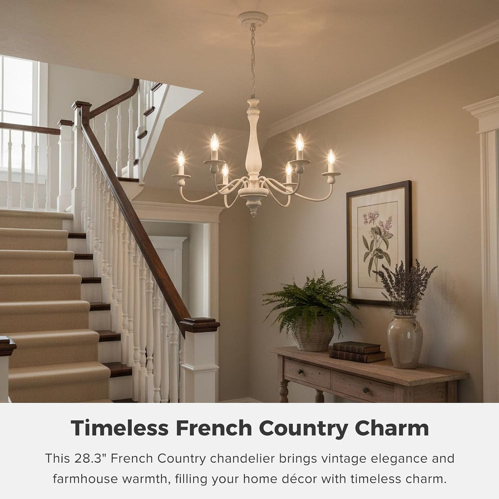 Farmhouse Chandeliers for Dining Room, 6-Light Distressed White French Countr...