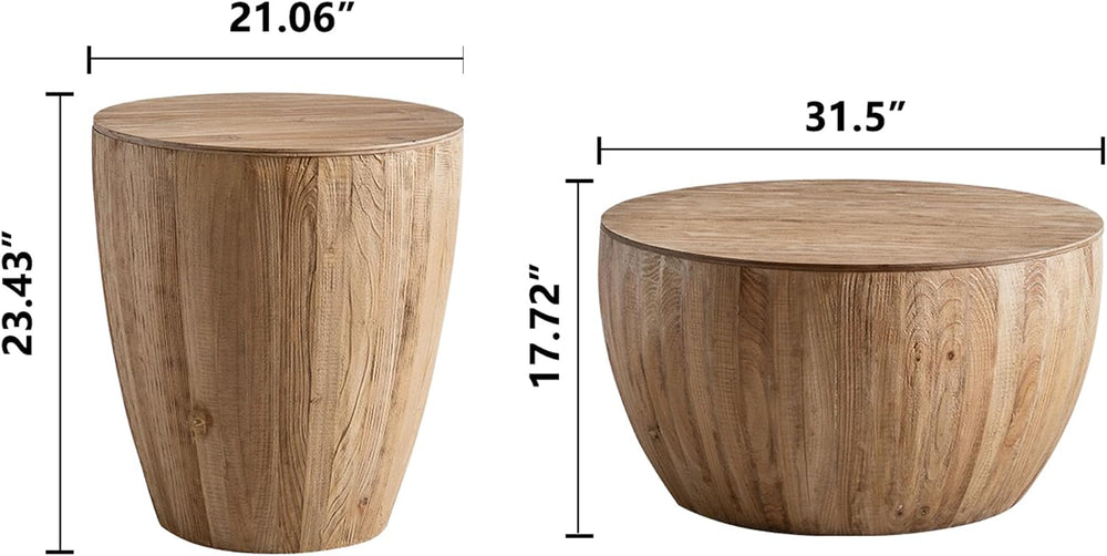 Round Wood Coffee Table End Table Side Table Set of 2 with Storage for Living...