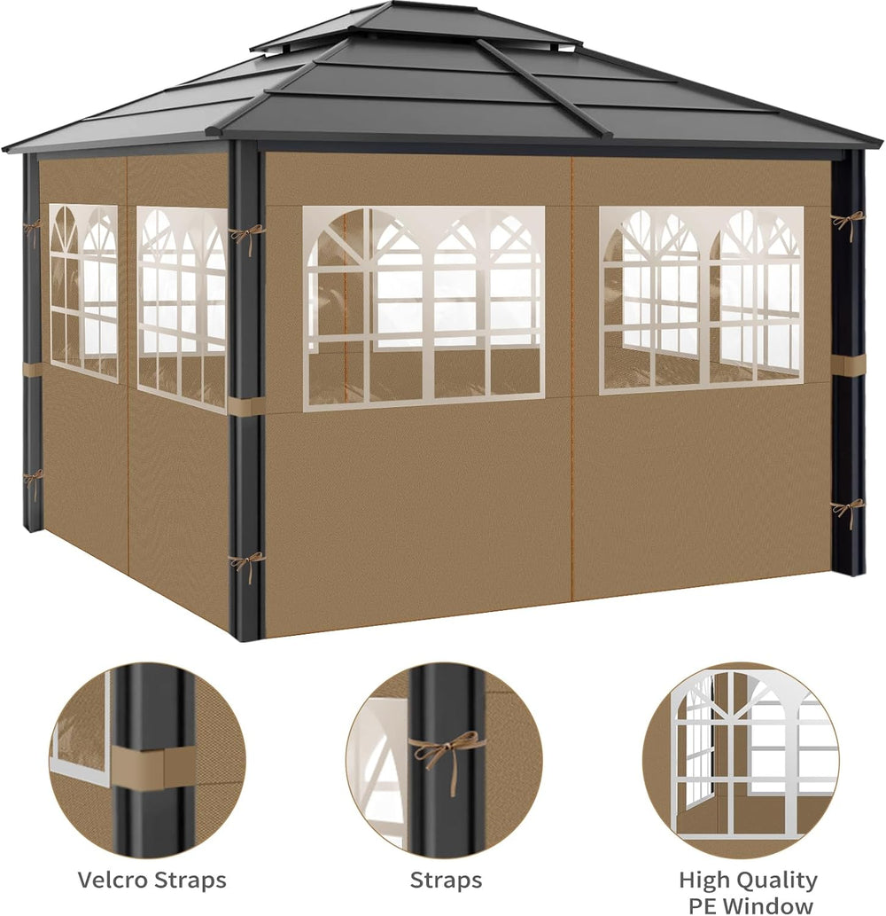 Gazebo Privacy Curtains 10' x 12' with PVC Windows, 4-Panels Side Wal...