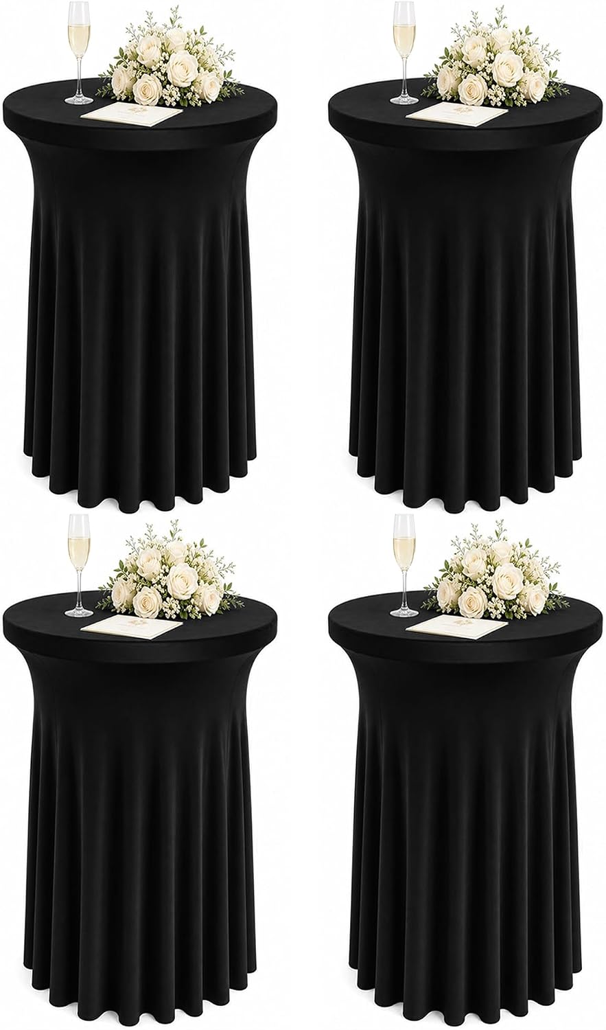 4 Packs 32 x 43 Inch Spandex Round Cocktail Table Skirts with Wavy Drapes Str...