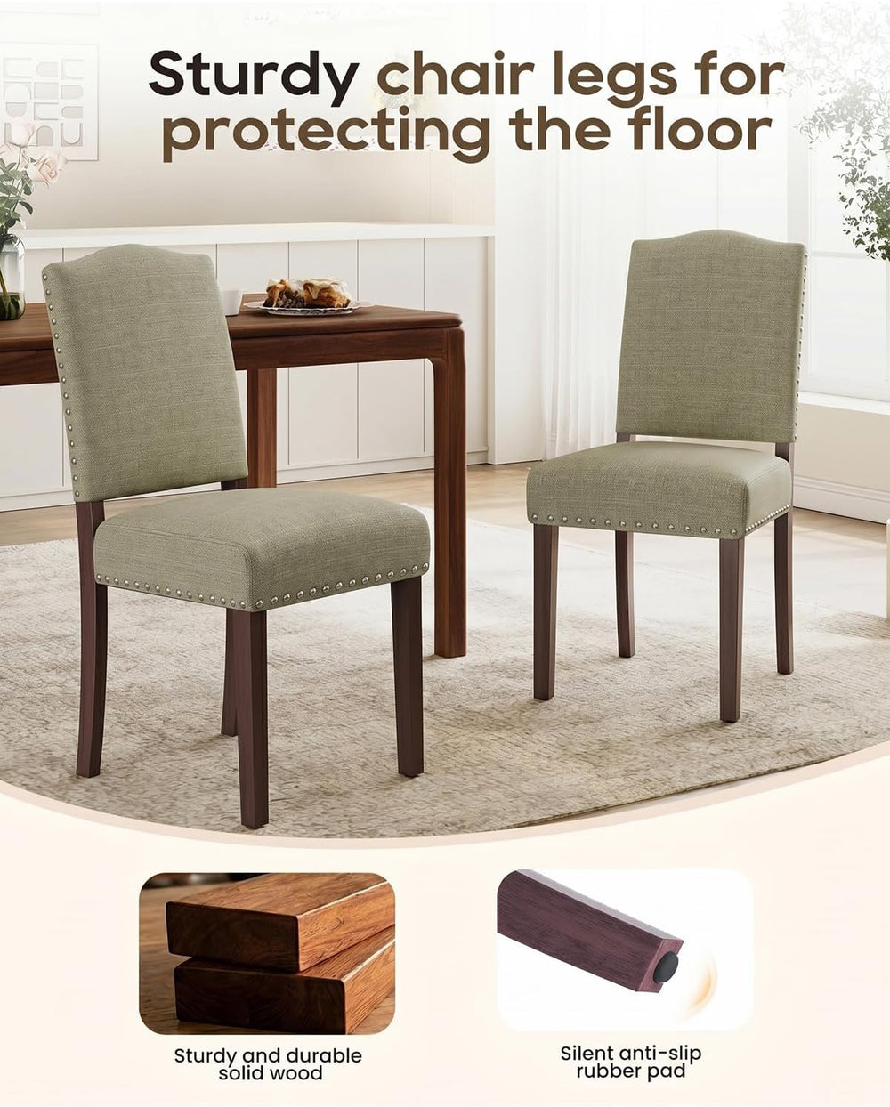 Upholstered Dining Chairs Set of 2 with Thickened Seat Cushion